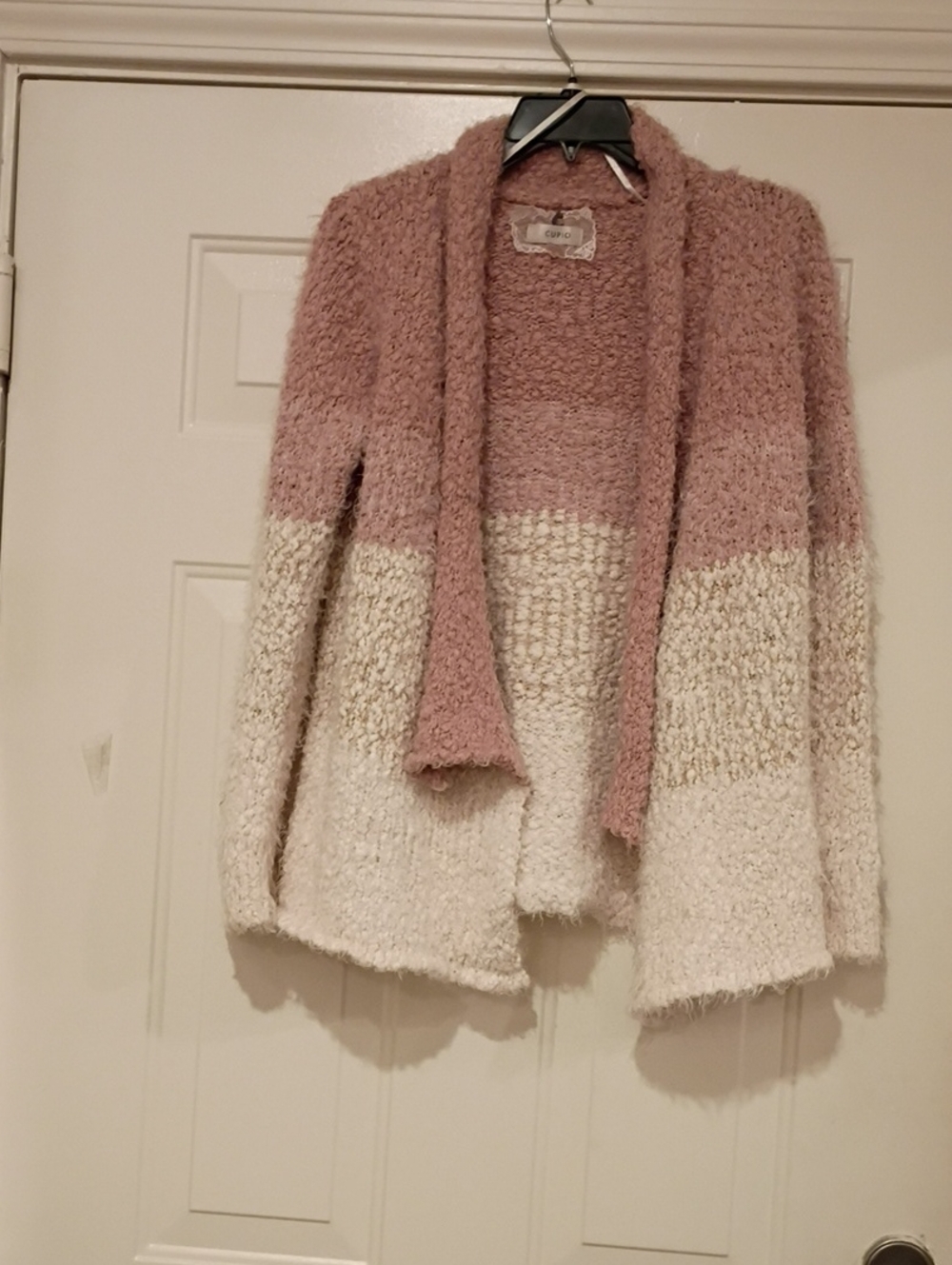 Cupio Blush Pink and Cream Open-Front Cozy Cardigan